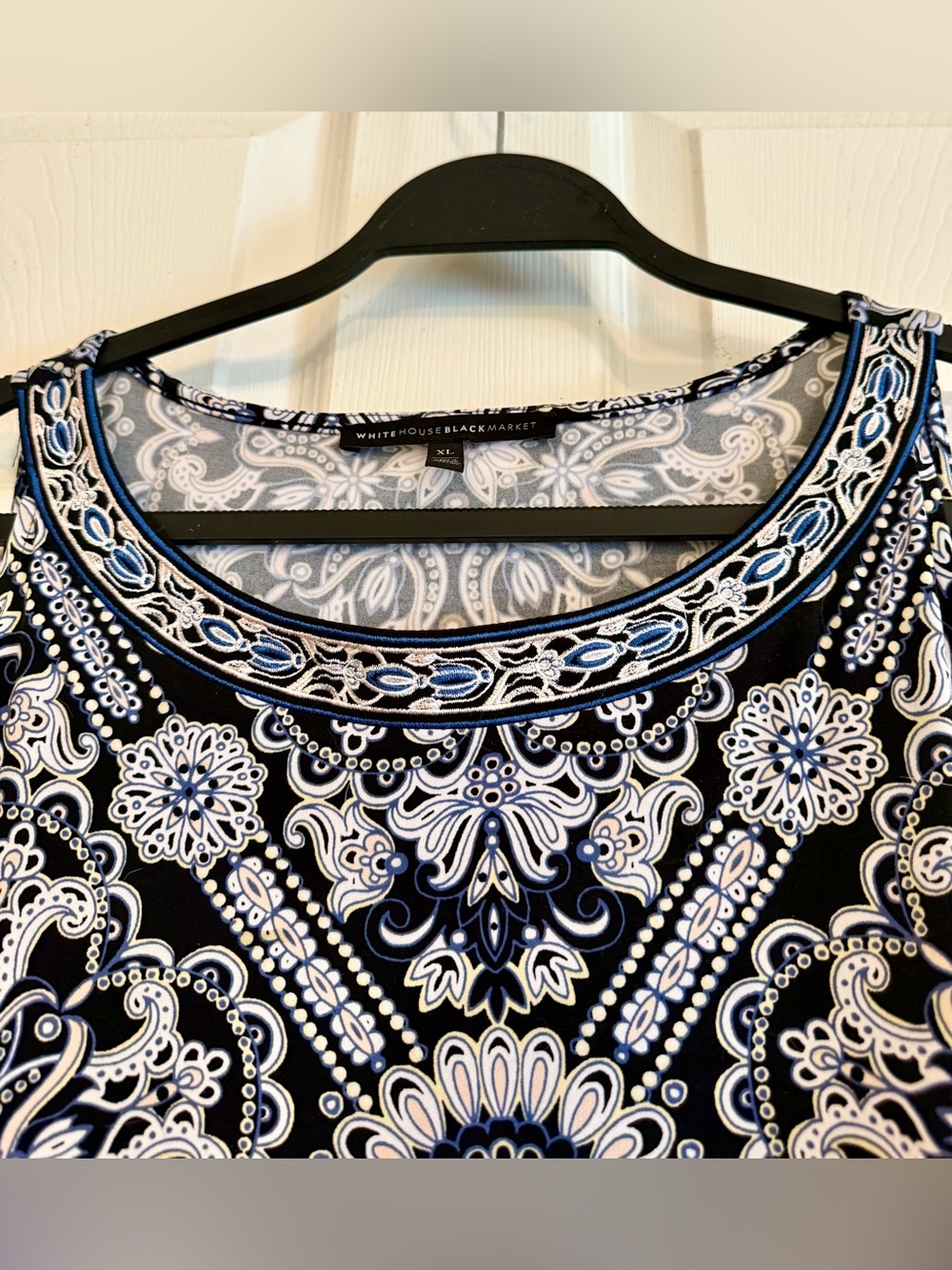 WHBM Black White Paisley Cold Shoulder Tunic Blouse XL Boho Chic - Picture 5 of 14